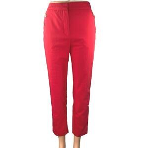 MNG Mango Women's Red High Waisted Tapered Leg Cropped Trousers Pants Size 4